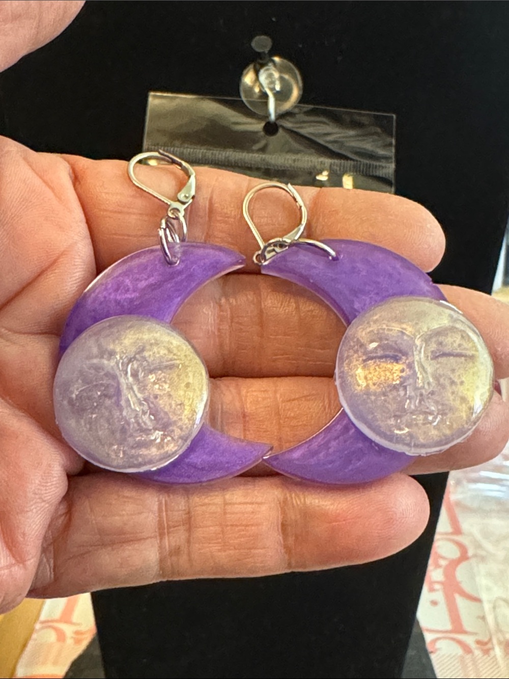 Purple Crescent Moon / my moon face dangle Earrings